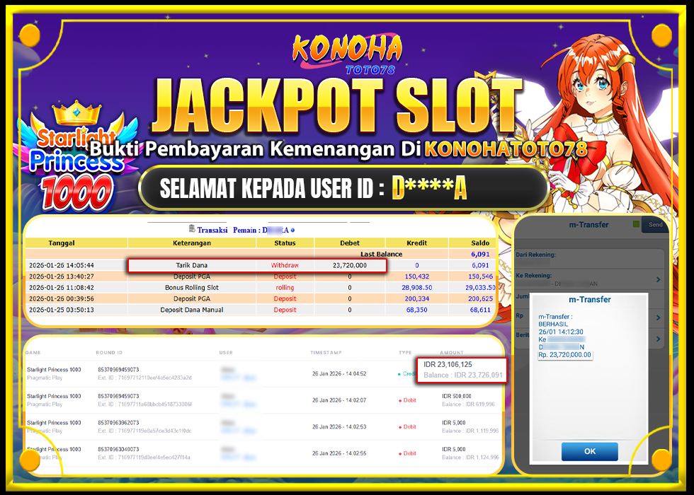KONOHATOTO78 JACKPOT STARLIGHT PRINCESS 1000 Rp23.720.000, - LUNAS